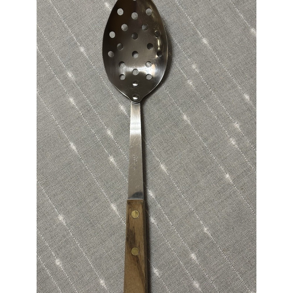 Vintage Robinson Stainless Steel Slotted Serving Spoon w/Wood Handle USA Clean!!